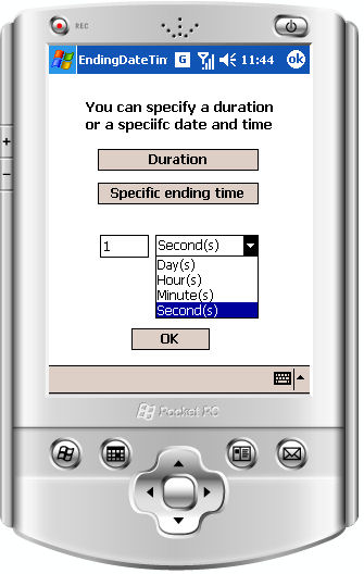 Setting up the intervalometer duration or ending time